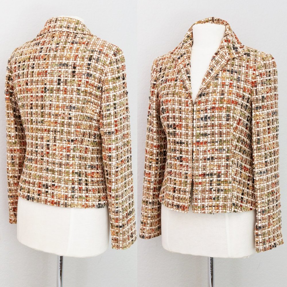 Lafayette 148 New York Tan Autumnal Wool Blend Tweed Cropped Blazer Jacket 4